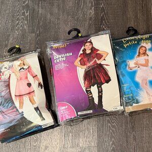 Girl's Costumes - Devil, Wednesday Addams, Deadly Dolly, Angel & Pirate Sz 8